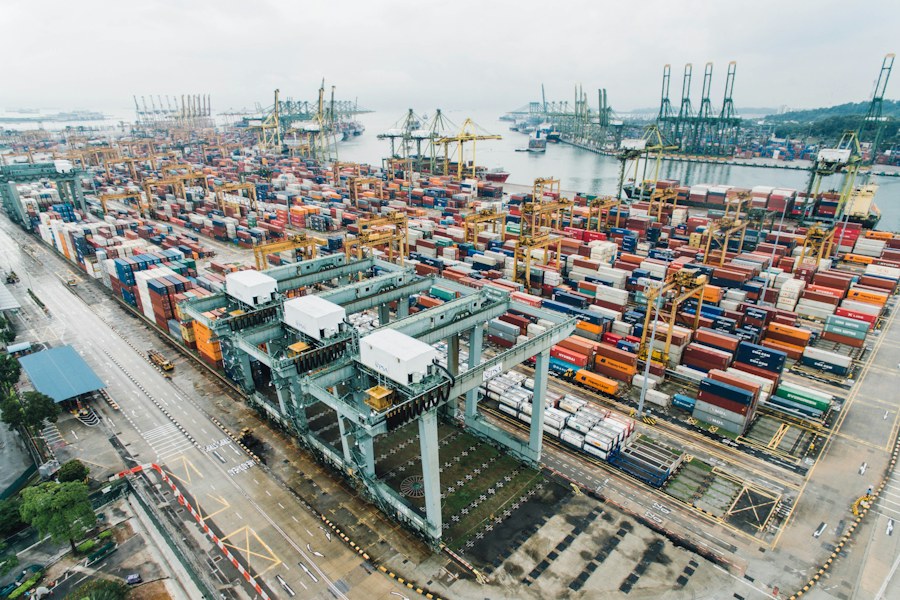 Shipping containers at an international cargo terminal
